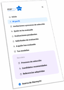 Pantalla con el menu laterar de la app y donde esta la opción Procesos de selección