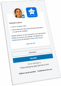 Pantalla de linkedin para aceptar la compartición de datos
