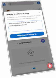Pantalla para introducir el objetivo profesional y qu que la IA proponga las skills mas adecuadas